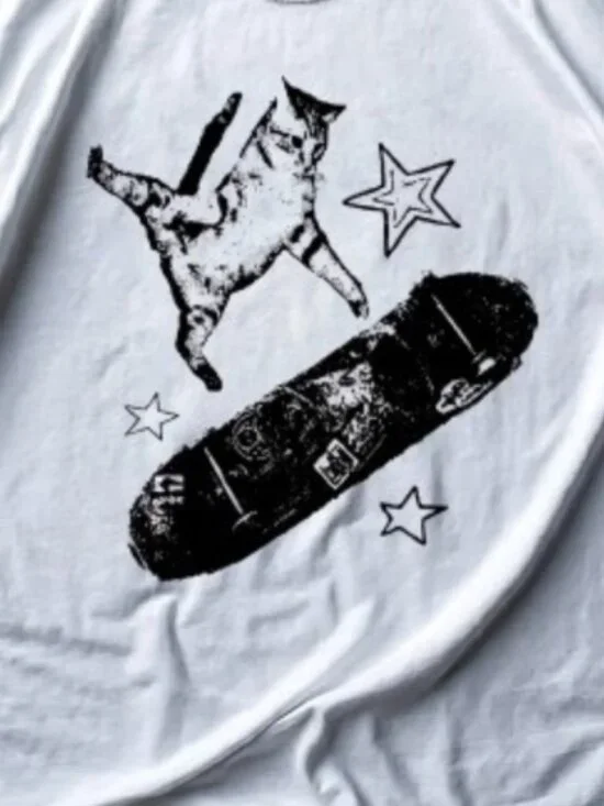 Funny Skateboarding Cat T-Shirt – Cute Cat Graphic Tee - Picture 2 of 2